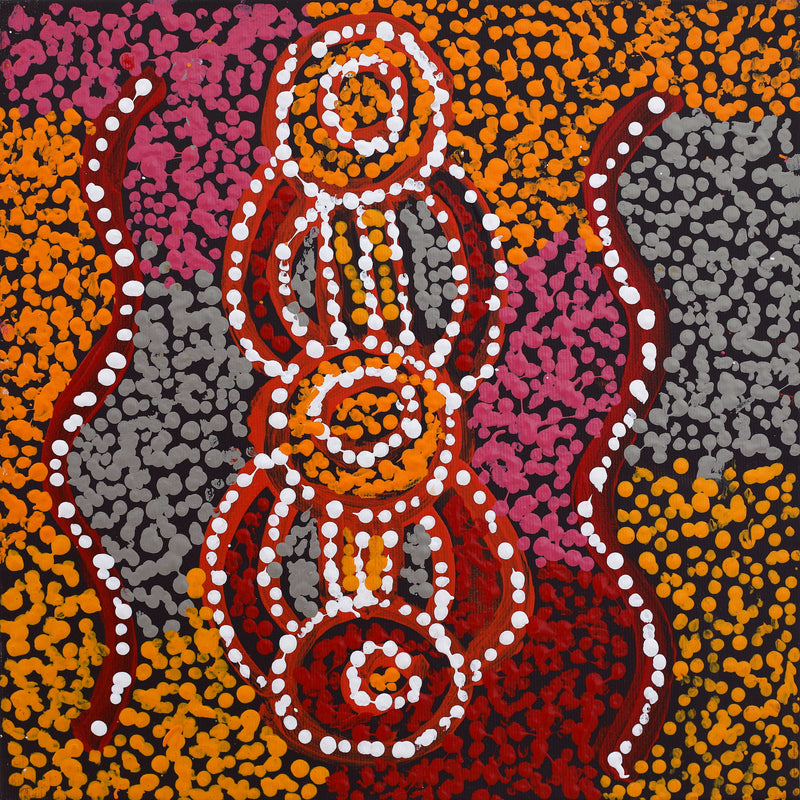 Aboriginal Artwork by Ruth Nungarrayi Spencer, Wardapi Jukurrpa (Goanna Dreaming) - Yarripurlangu, 30x30cm