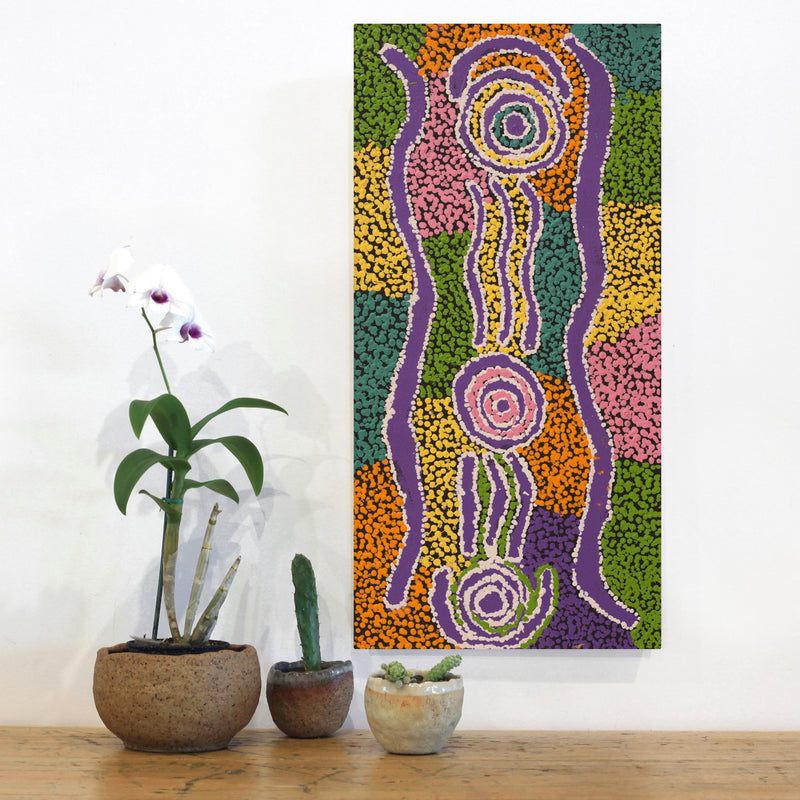 Aboriginal Artwork by Ruth Nungarrayi Spencer, Wardapi Jukurrpa (Goanna Dreaming) - Yarripilangu, 61x30cm