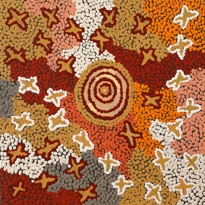 Aboriginal Artwork by Ruth Napaljarri Stewart, Ngatijirri Jukurrpa (Budgerigar Dreaming), 30x30cm