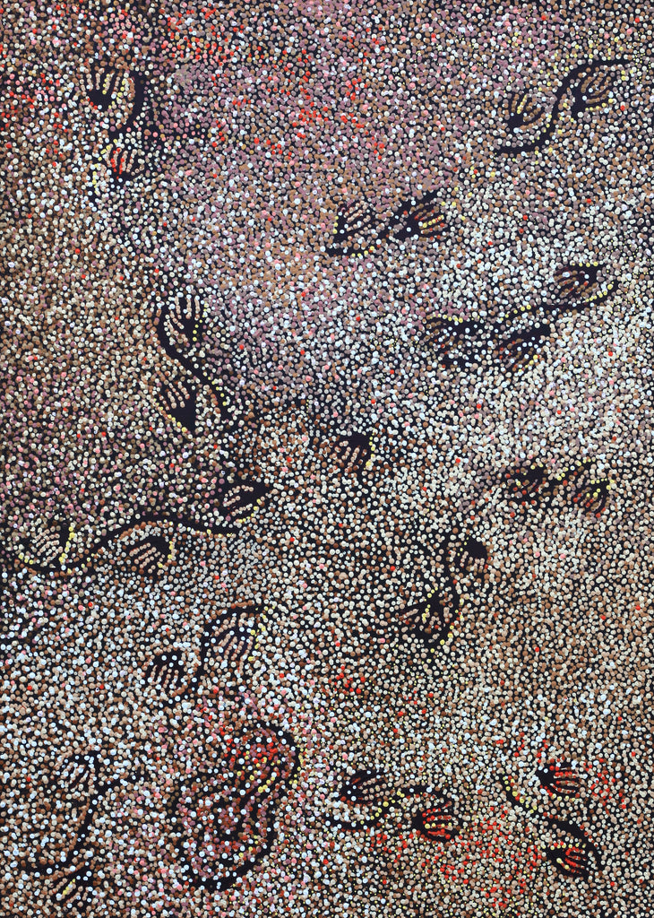 Aboriginal Artwork by Ruth Nungarrayi Spencer, Wardapi Jukurrpa (Goanna Dreaming) - Yarripurlangu, 107x76cm
