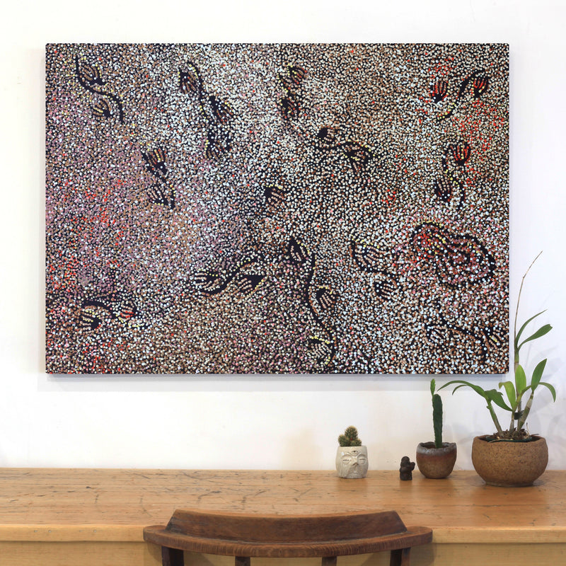 Aboriginal Artwork by Ruth Nungarrayi Spencer, Wardapi Jukurrpa (Goanna Dreaming) - Yarripurlangu, 107x76cm