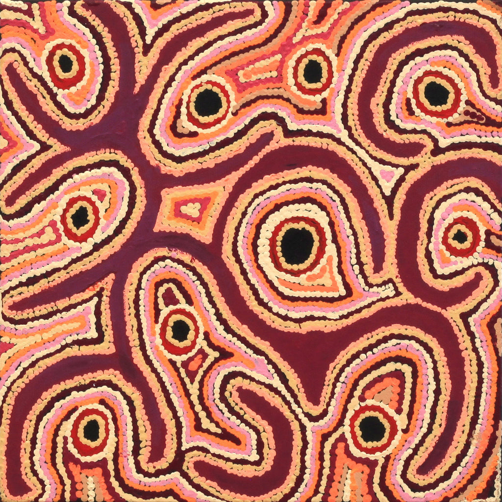 Aboriginal Artwork by Ruth Napaljarri Stewart, Ngatijirri Jukurrpa (Budgerigar Dreaming), 30x30cm