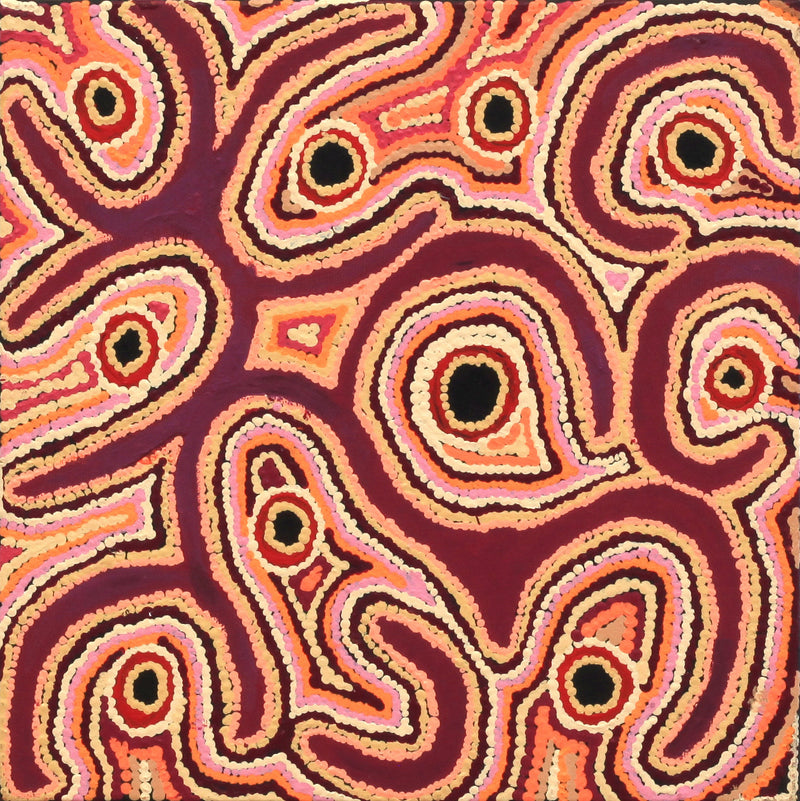 Aboriginal Artwork by Ruth Napaljarri Stewart, Ngatijirri Jukurrpa (Budgerigar Dreaming), 30x30cm