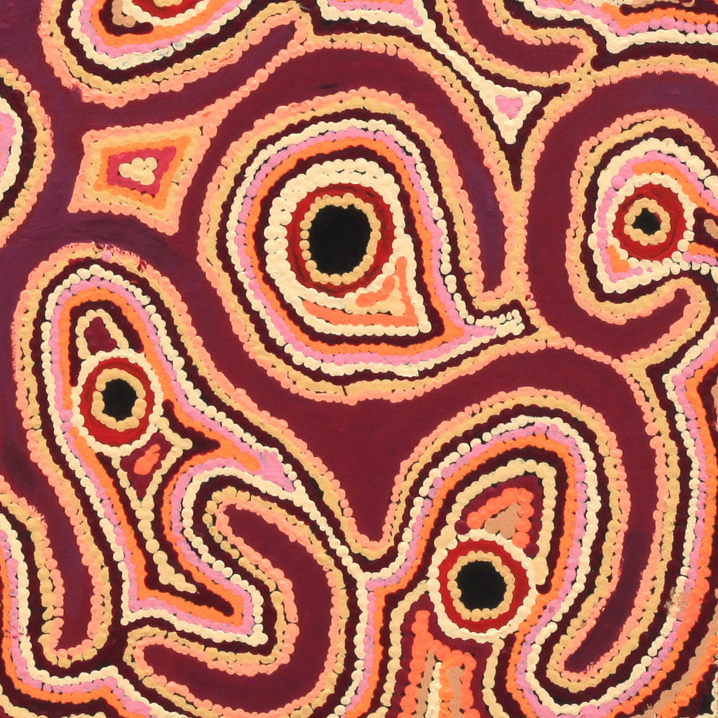 Aboriginal Artwork by Ruth Napaljarri Stewart, Ngatijirri Jukurrpa (Budgerigar Dreaming), 30x30cm