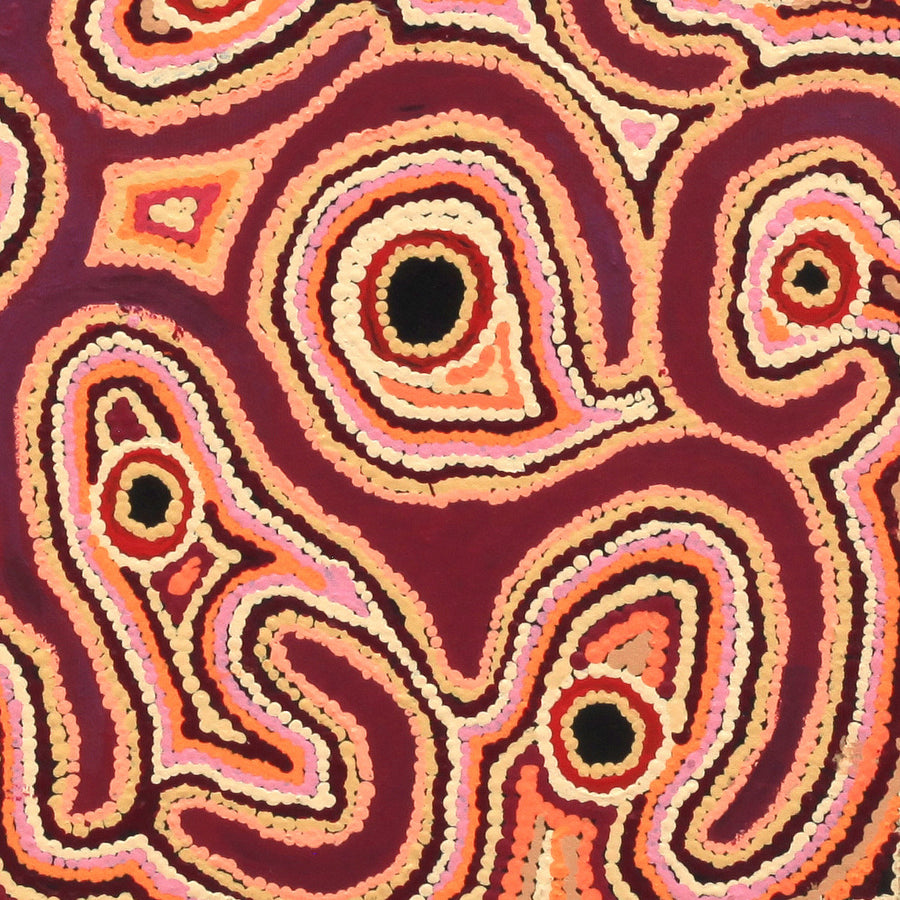 Aboriginal Artwork by Ruth Napaljarri Stewart, Ngatijirri Jukurrpa (Budgerigar Dreaming), 30x30cm