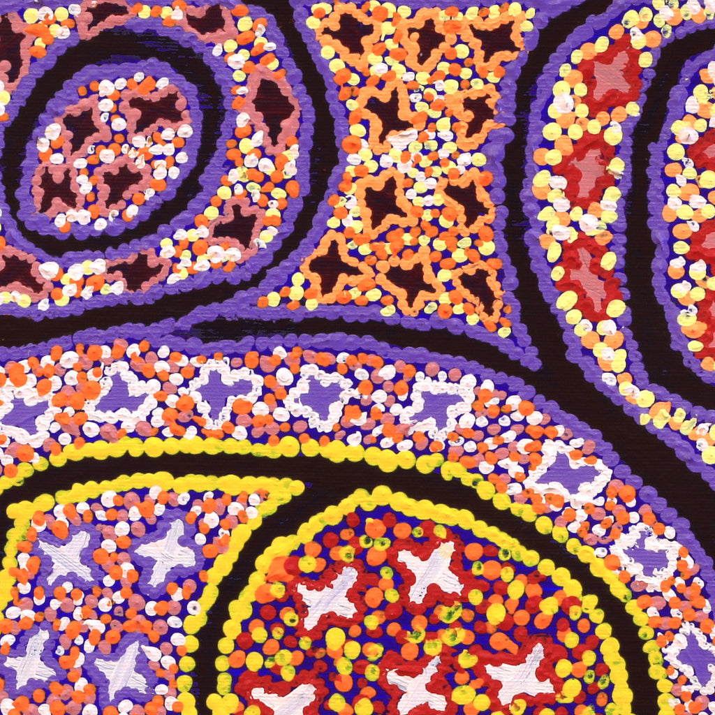 Aboriginal Artwork by Ruth Napaljarri Stewart, Ngatijirri Jukurrpa (Budgerigar Dreaming), 30x30cm