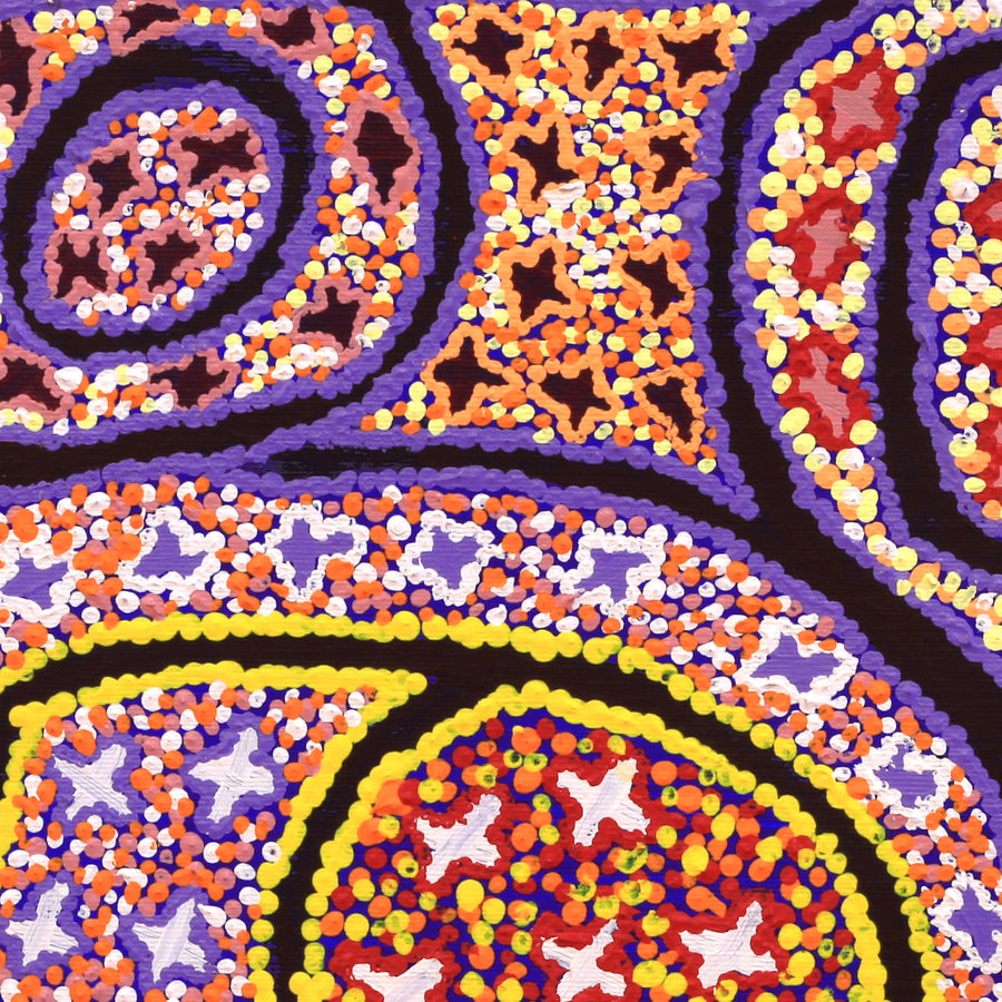 Aboriginal Artwork by Ruth Napaljarri Stewart, Ngatijirri Jukurrpa (Budgerigar Dreaming), 30x30cm