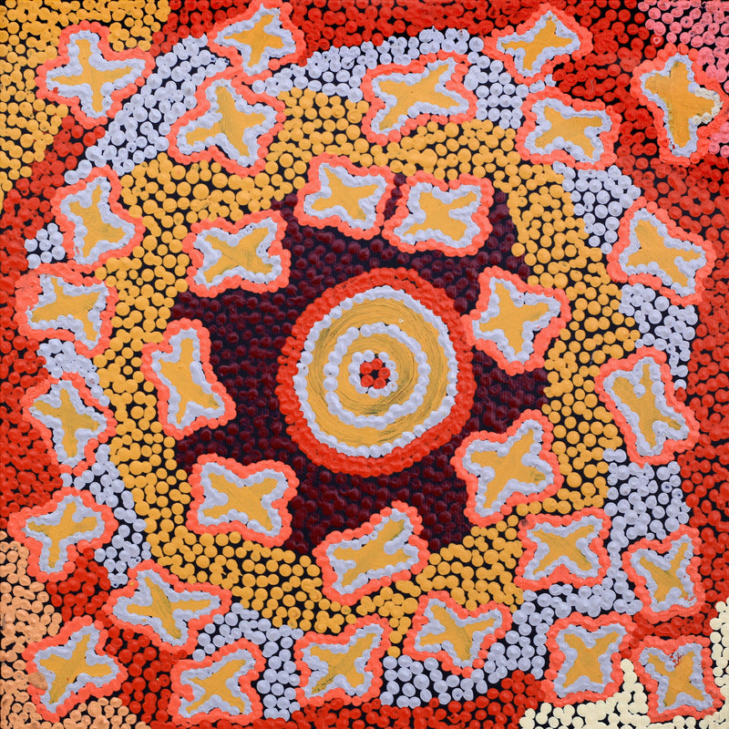 Aboriginal Artwork by Ruth Napaljarri Stewart, Ngatijirri Jukurrpa (Budgerigar Dreaming), 30x30cm