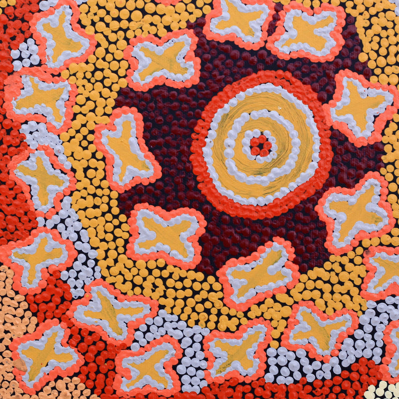 Aboriginal Artwork by Ruth Napaljarri Stewart, Ngatijirri Jukurrpa (Budgerigar Dreaming), 30x30cm
