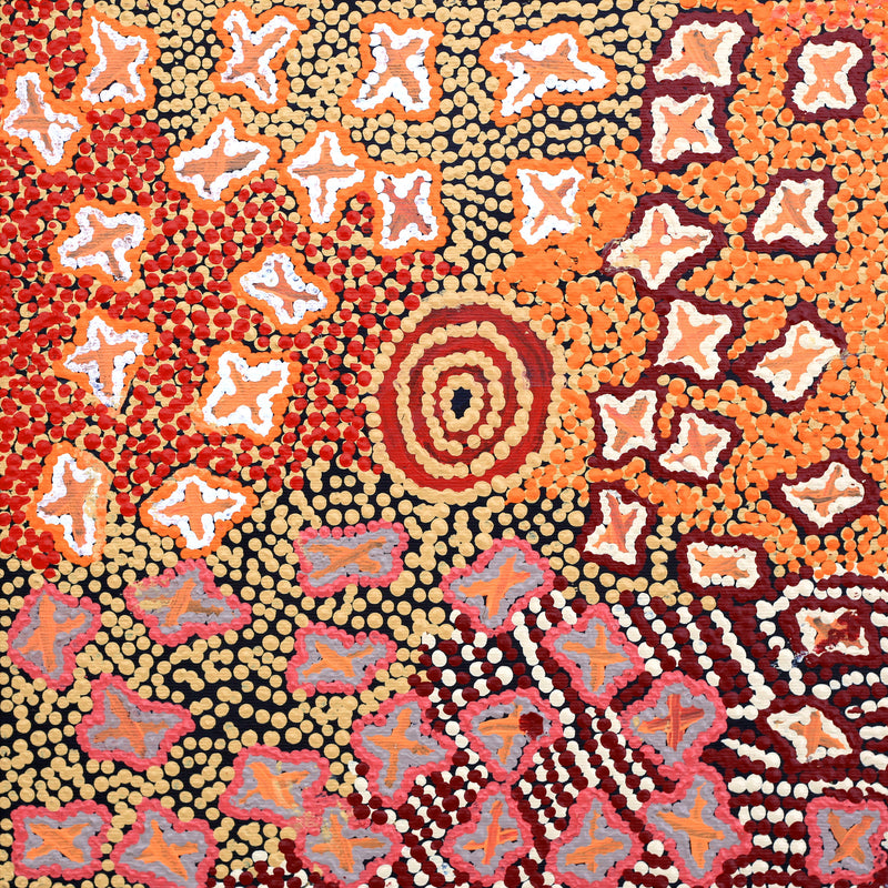Aboriginal Artwork by Ruth Napaljarri Stewart, Ngatijirri Jukurrpa (Budgerigar Dreaming), 30x30cm