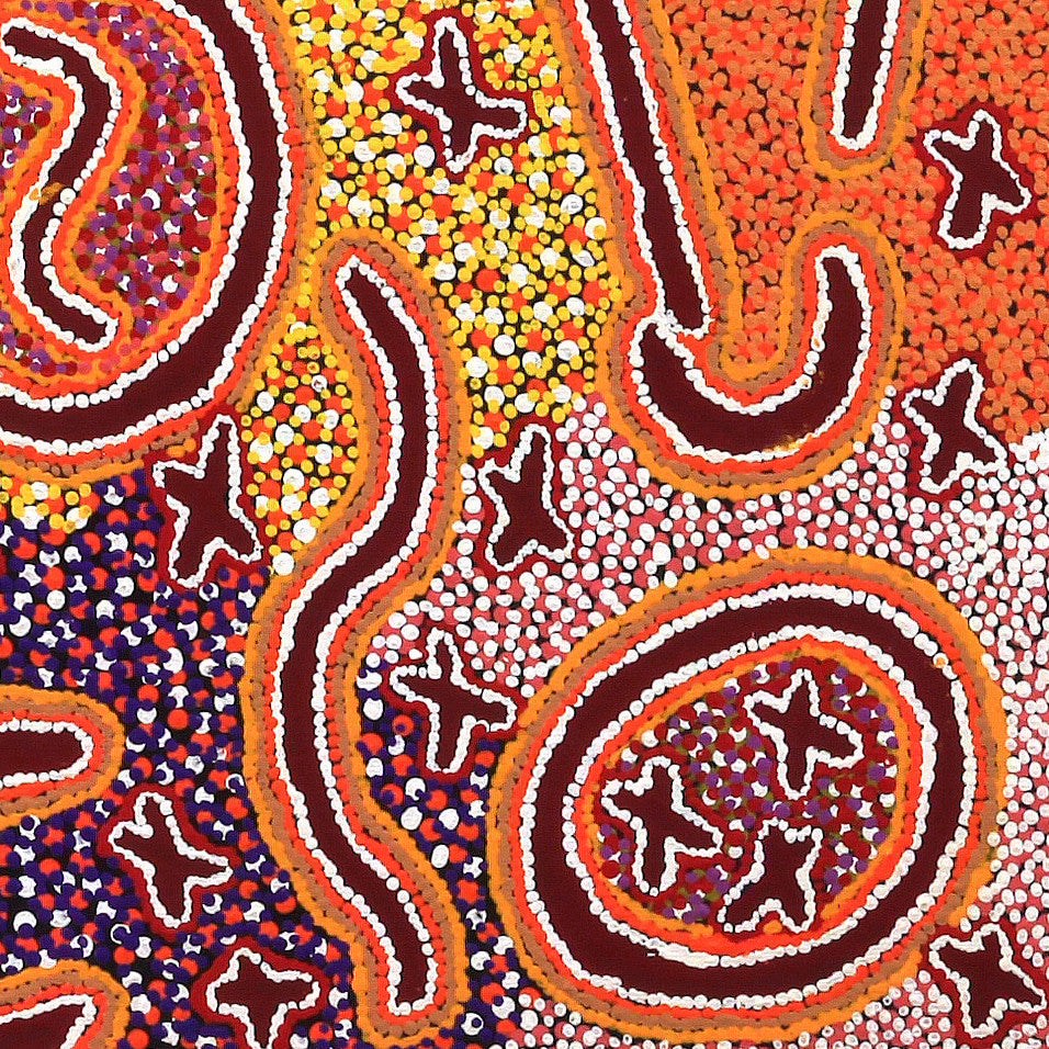 Aboriginal Artwork by Ruth Napaljarri Stewart, Ngatijirri Jukurrpa (Budgerigar Dreaming), 30x30cm