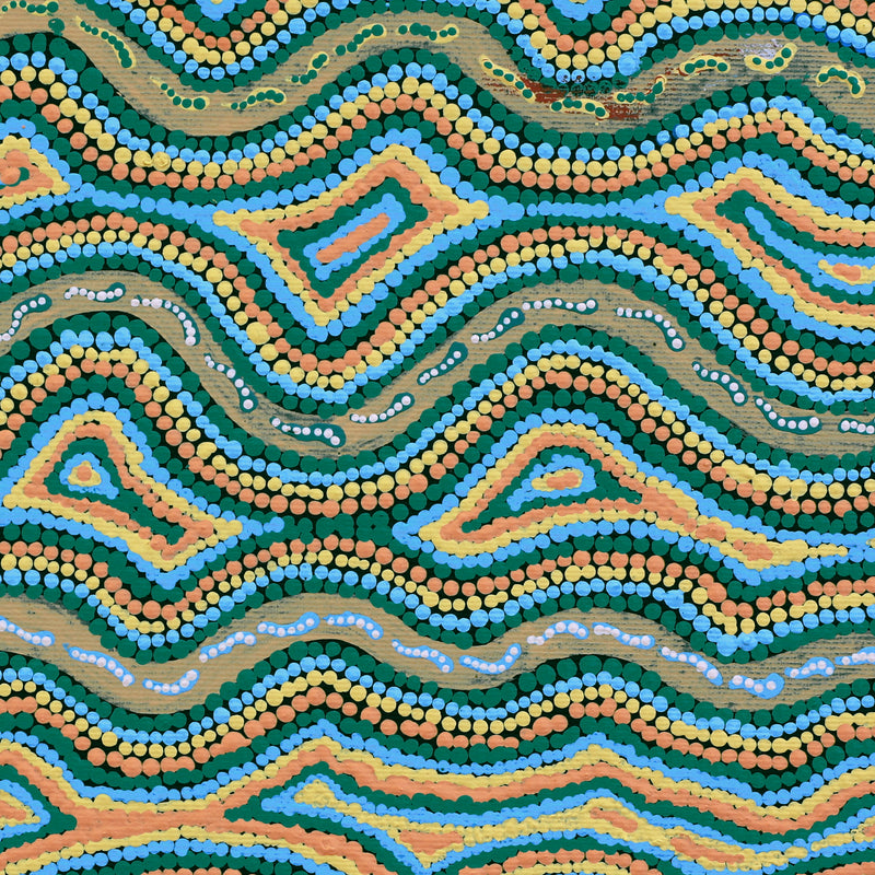 Aboriginal Artwork by Ryan Japangardi Woods, Puturlu Jukurrpa (Mt Theo Dreaming), 30x30cm