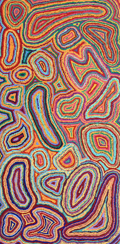 Aboriginal Artwork by Sarah Napaljarri Simms, Pikilyi Jukurrpa (Vaughan Springs Dreaming), 122x61cm