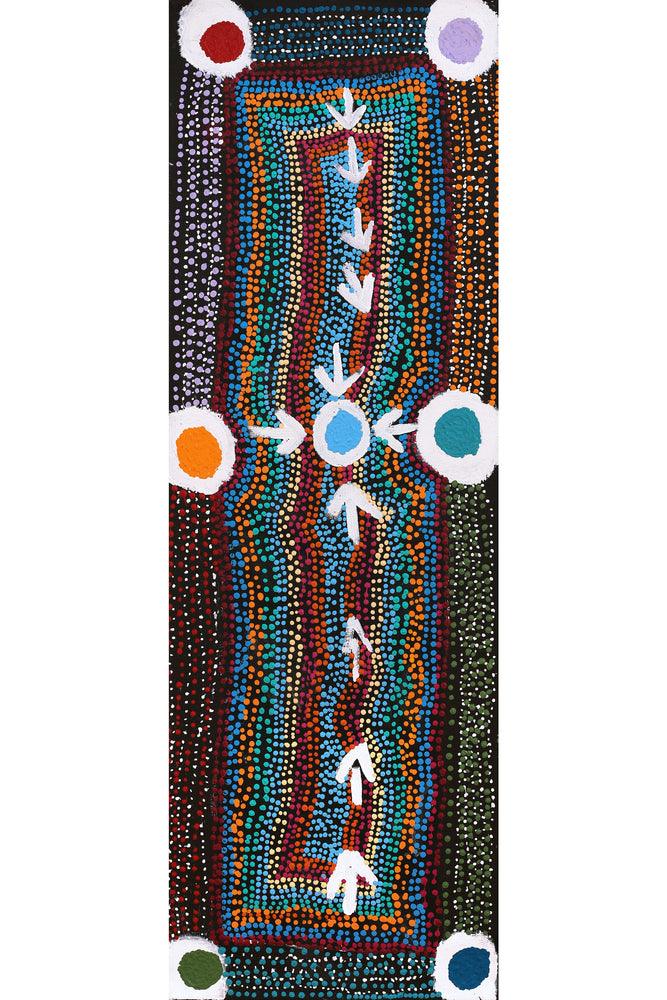 Aboriginal Artwork by Sheree Napurrurla Wayne, Lukarrara Jukurrpa (Desert Fringe-rush Seed Dreaming), 91x30cm