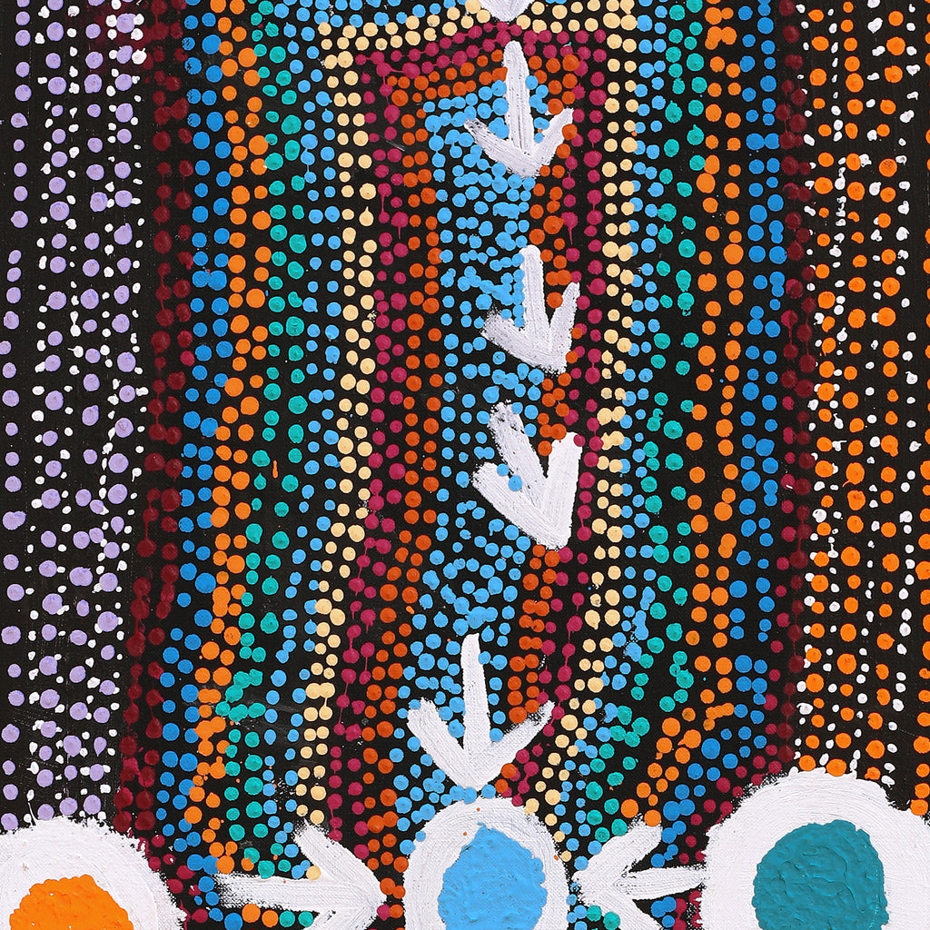 Aboriginal Artwork by Sheree Napurrurla Wayne, Lukarrara Jukurrpa (Desert Fringe-rush Seed Dreaming), 91x30cm