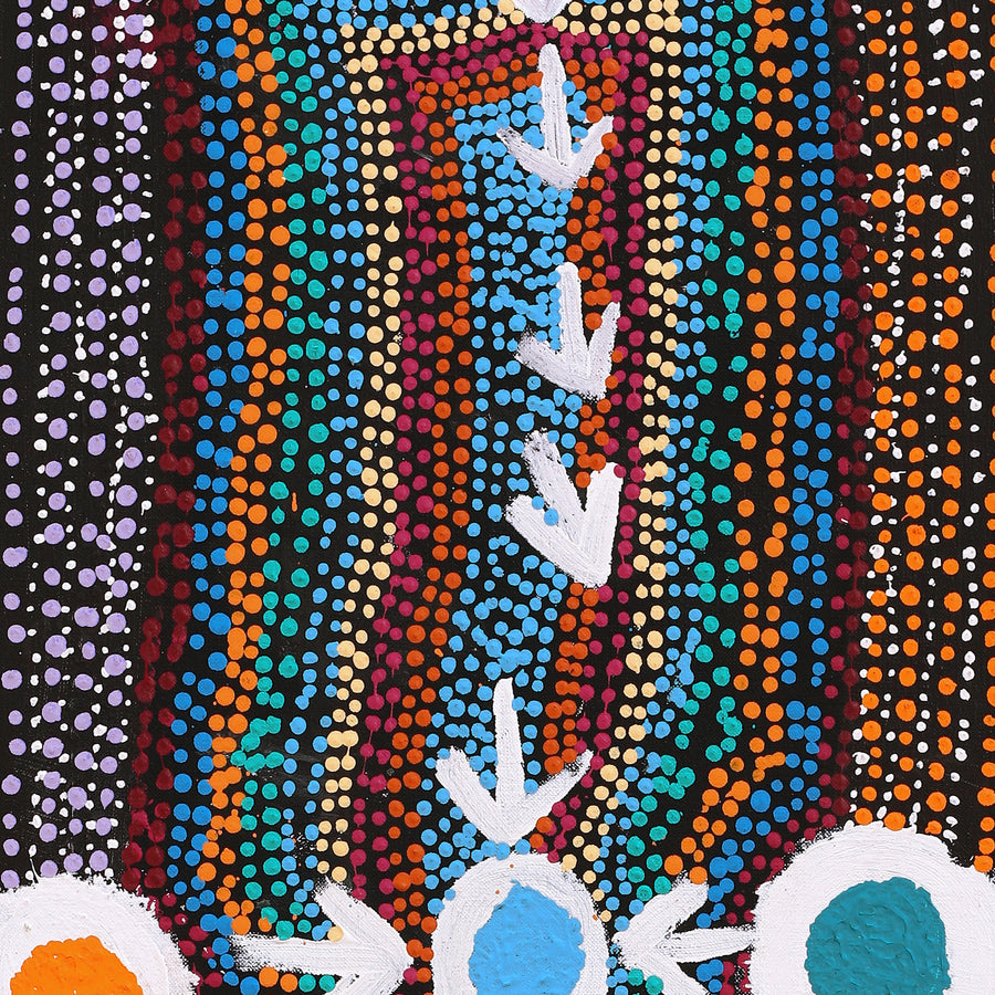 Aboriginal Artwork by Sheree Napurrurla Wayne, Lukarrara Jukurrpa (Desert Fringe-rush Seed Dreaming), 91x30cm