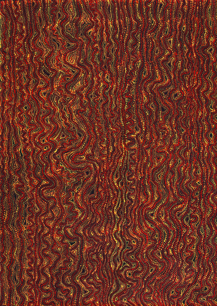 Aboriginal Artwork by Sabrina Nangala Robertson, Ngapa Jukurrpa (Water Dreaming) - Pirlinyarnu, 107x76cm