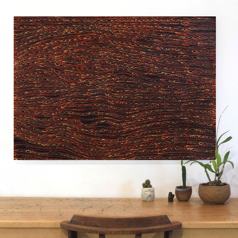 Aboriginal Artwork by Sabrina Nangala Robertson, Ngapa Jukurrpa (Water Dreaming) - Pirlinyarnu, 107x76cm