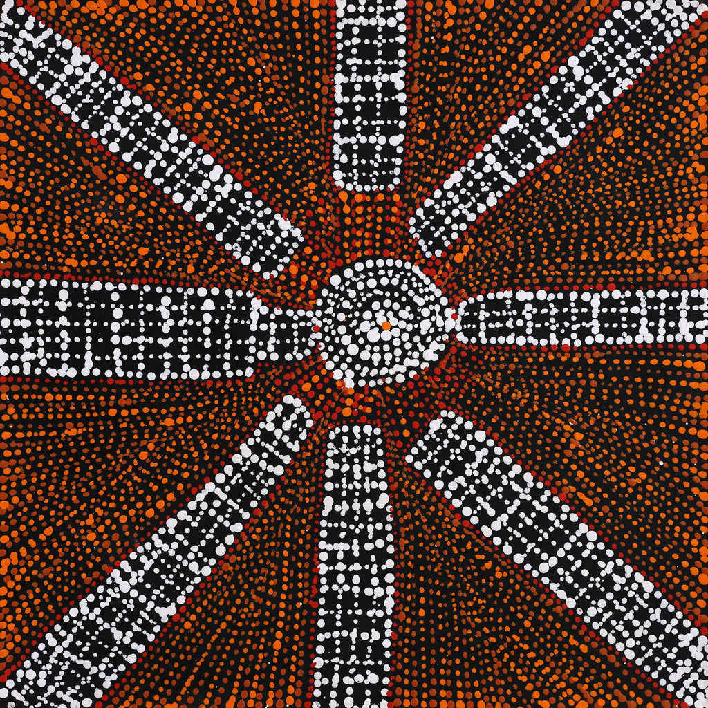 Aboriginal Artwork by Sabrina Nangala Robertson, Ngapa Jukurrpa (Water Dreaming) - Pirlinyarnu, 46x46cm