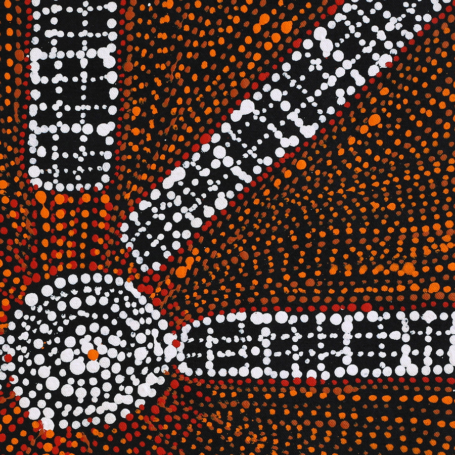 Aboriginal Artwork by Sabrina Nangala Robertson, Ngapa Jukurrpa (Water Dreaming) - Pirlinyarnu, 46x46cm