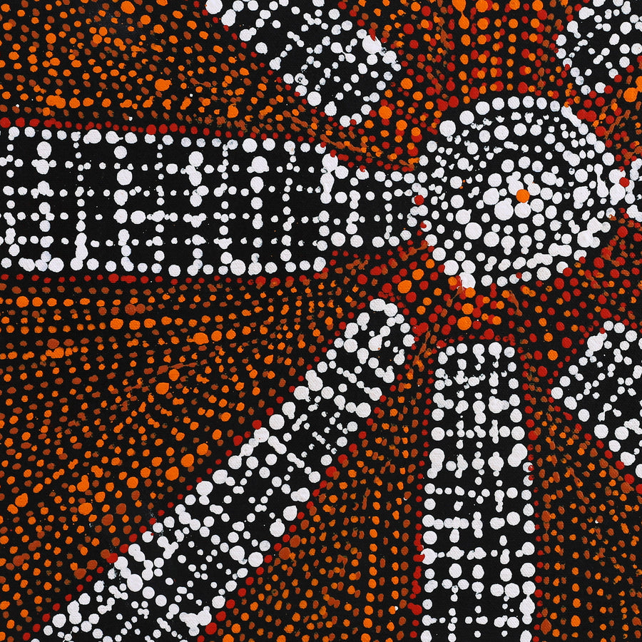 Aboriginal Artwork by Sabrina Nangala Robertson, Ngapa Jukurrpa (Water Dreaming) - Pirlinyarnu, 46x46cm