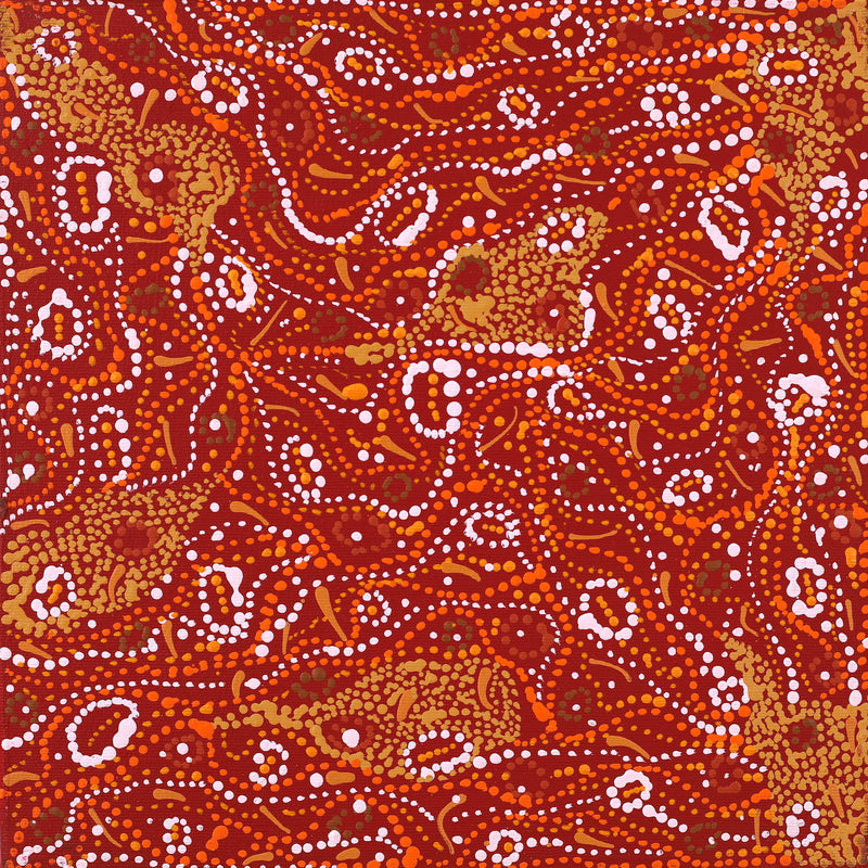 Aboriginal Artwork by Sabrina Nangala Robertson, Ngapa Jukurrpa (Water Dreaming) - Pirlinyarnu, 30x30cm