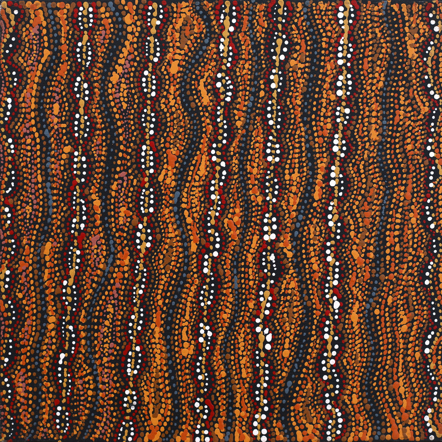 Aboriginal Artwork by Sabrina Nangala Robertson, Ngapa Jukurrpa (Water Dreaming) - Pirlinyarnu, 30x30cm