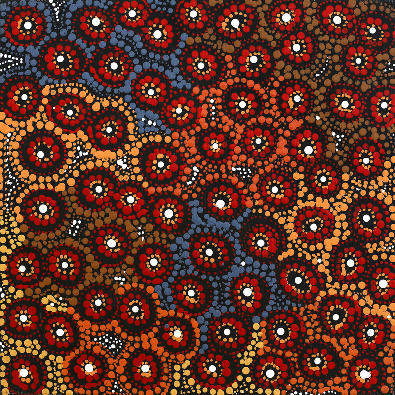 Aboriginal Artwork by Sabrina Nangala Robertson, Ngapa Jukurrpa (Water Dreaming) - Pirlinyarnu, 30x30cm