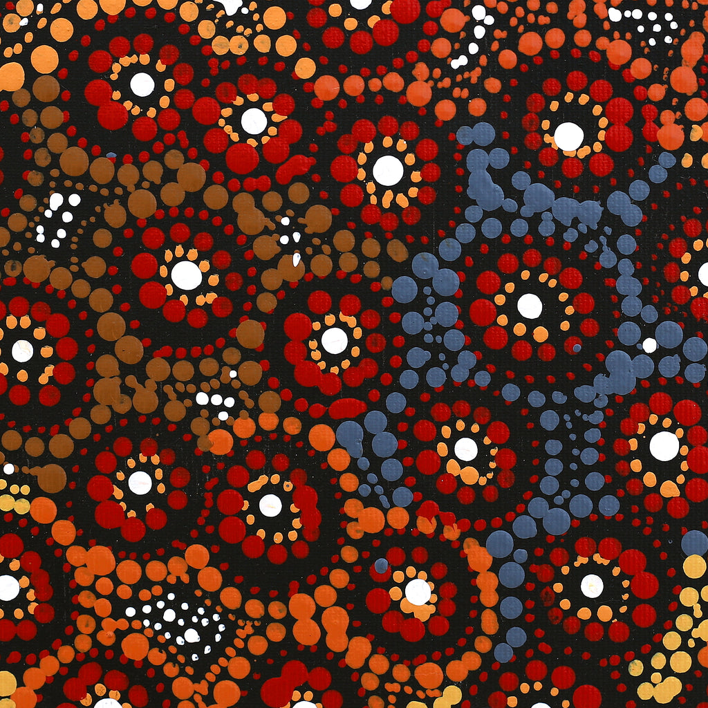 Aboriginal Artwork by Sabrina Nangala Robertson, Ngapa Jukurrpa (Water Dreaming) - Pirlinyarnu, 30x30cm