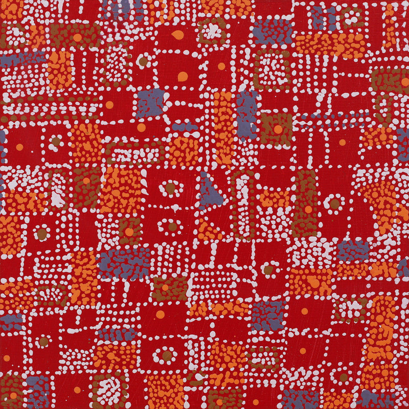 Aboriginal Artwork by Sabrina Nangala Robertson, Ngapa Jukurrpa (Water Dreaming) - Pirlinyarnu, 30x30cm