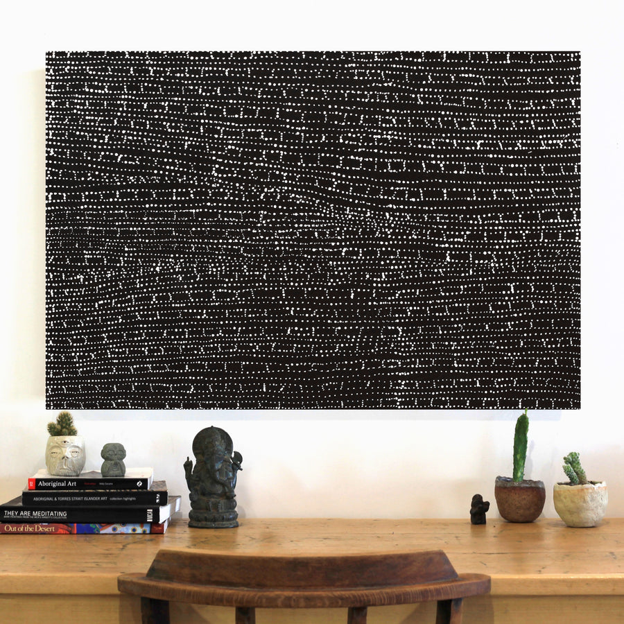 Aboriginal Artwork by Sabrina Nangala Robertson, Ngapa Jukurrpa (Water Dreaming) - Pirlinyarnu, 91x61cm