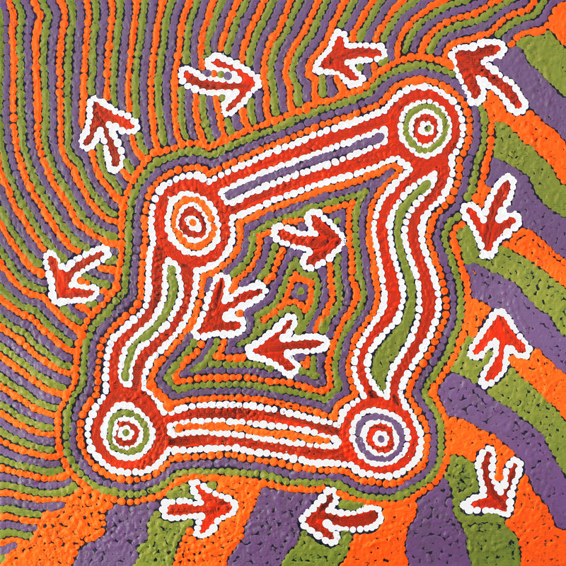 Aboriginal Artwork by Sabrina Nungarrayi Gibson, Yankirri Jukurrpa (Emu Dreaming) - Ngarlikurlangu, 30x30cm