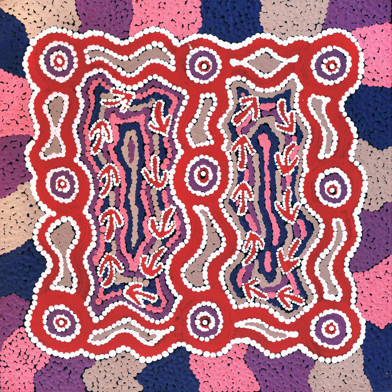 Aboriginal Artwork by Sabrina Nungarrayi Gibson, Yankirri Jukurrpa (Emu Dreaming) - Ngarlikurlangu, 30x30cm