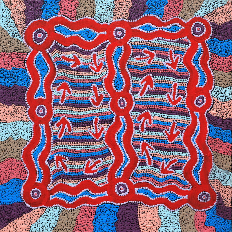 Aboriginal Artwork by Sabrina Nungarrayi Gibson, Yankirri Jukurrpa (Emu Dreaming) - Ngarlikurlangu, 30x30cm