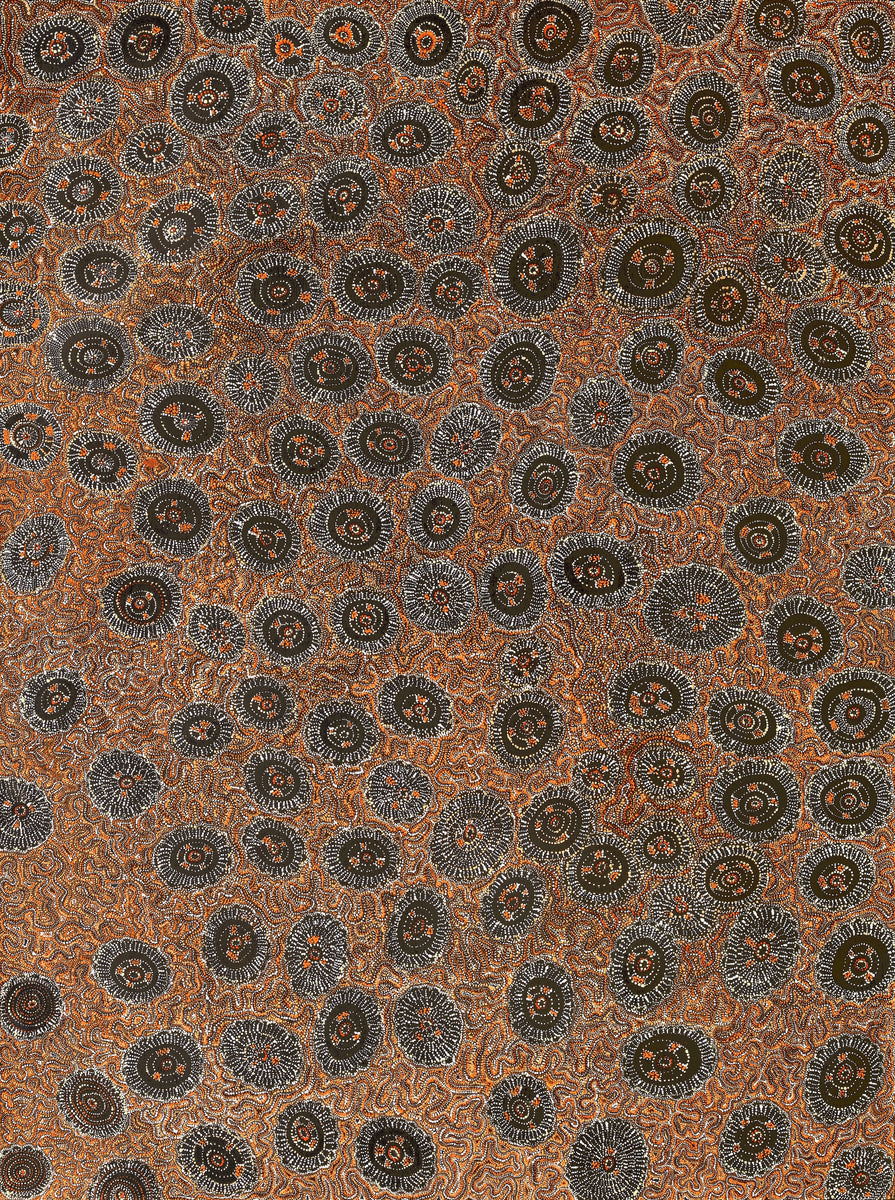 Aboriginal Art by Sabrina Nangala Robertson, Ngapa Jukurrpa (Water Dreaming) - Pirlinyarnu, 203x152cm - ART ARK®