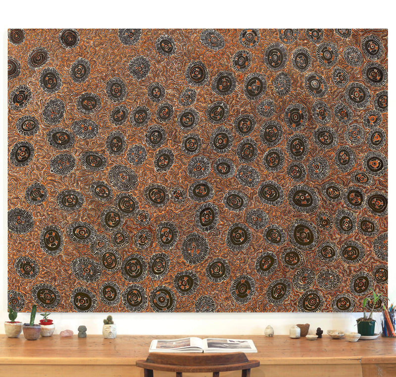 Aboriginal Artwork by Sabrina Nangala Robertson, Ngapa Jukurrpa (Water Dreaming) - Pirlinyarnu, 203x152cm