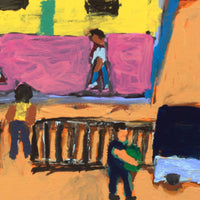 Aboriginal Artwork by Sally M Mulda, Police taking grog at Abbott's Camp, 59x56cm