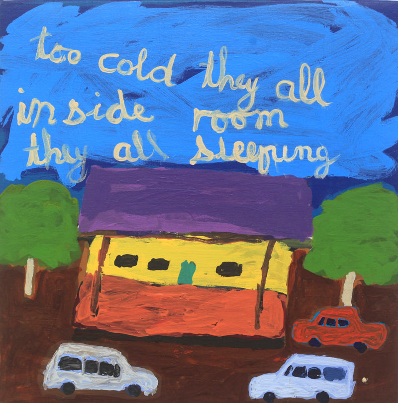 Aboriginal Artwork by Sally M Mulda, Too Cold, Abott's Camp, 57x57cm