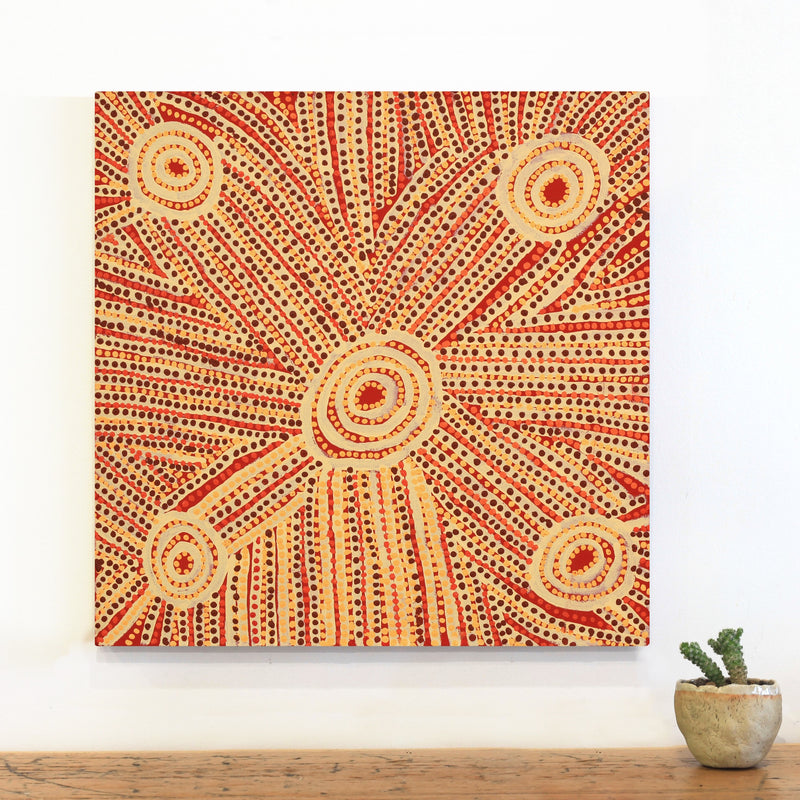 Aboriginal Artwork by Sam Tjapanangka George, Kalaya Tjukurrpa, 50x50cm