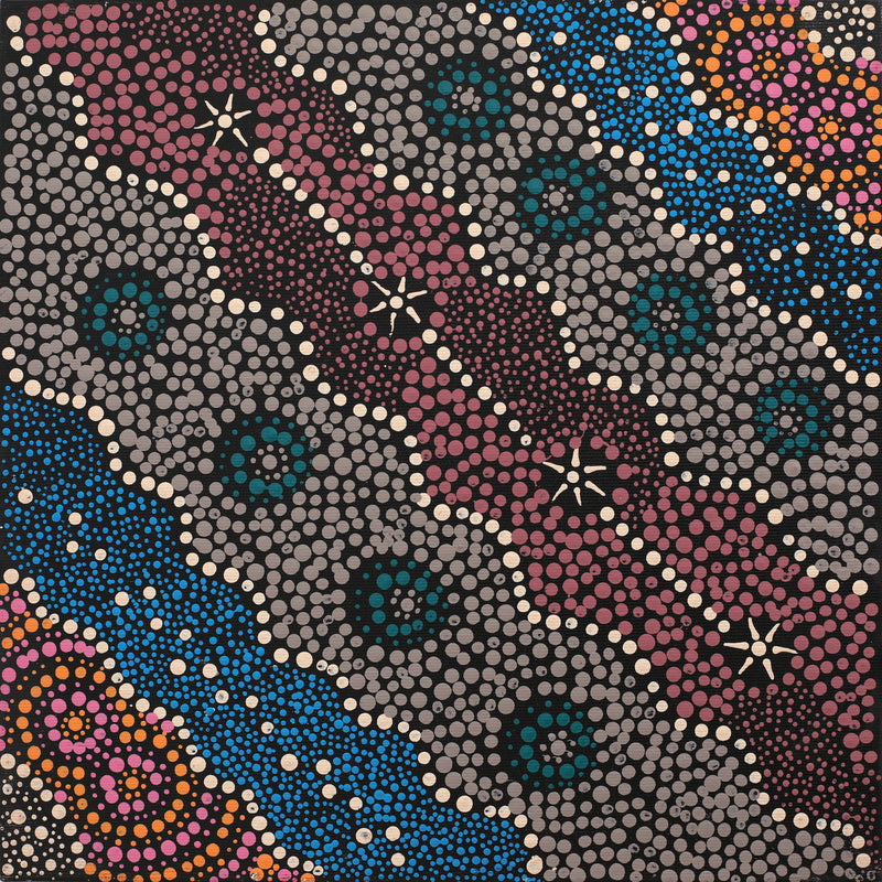 Aboriginal Artwork by Samara Napaljarri Dickson, Watiya-warnu Jukurrpa (Seed Dreaming), 30x30cm
