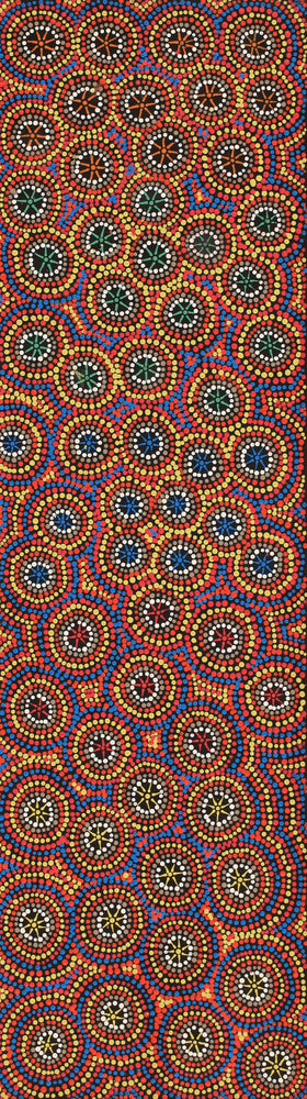 Aboriginal Artwork by Samara Napaljarri Dickson, Watiya-warnu Jukurrpa (Seed Dreaming), 107x30cm