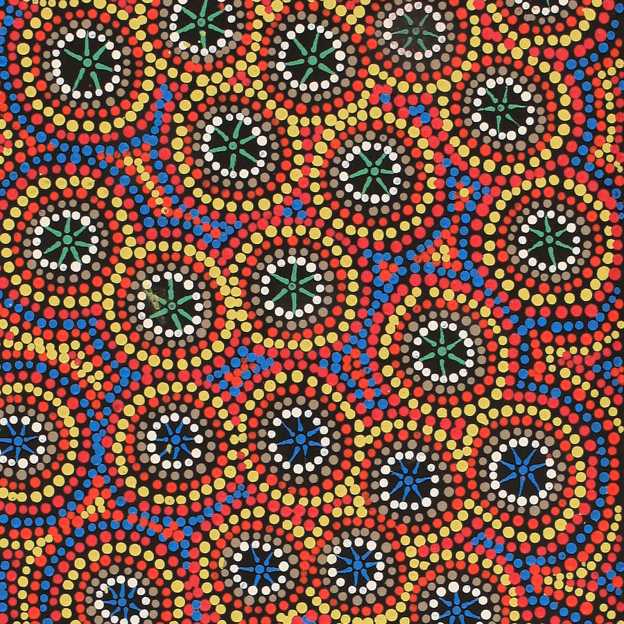 Aboriginal Artwork by Samara Napaljarri Dickson, Watiya-warnu Jukurrpa (Seed Dreaming), 107x30cm