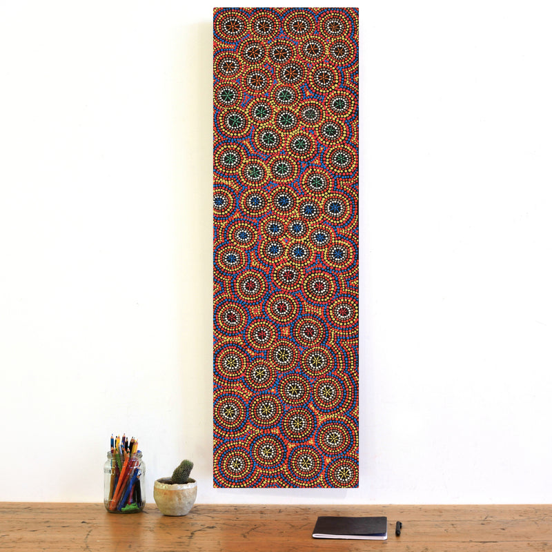 Aboriginal Artwork by Samara Napaljarri Dickson, Watiya-warnu Jukurrpa (Seed Dreaming), 107x30cm