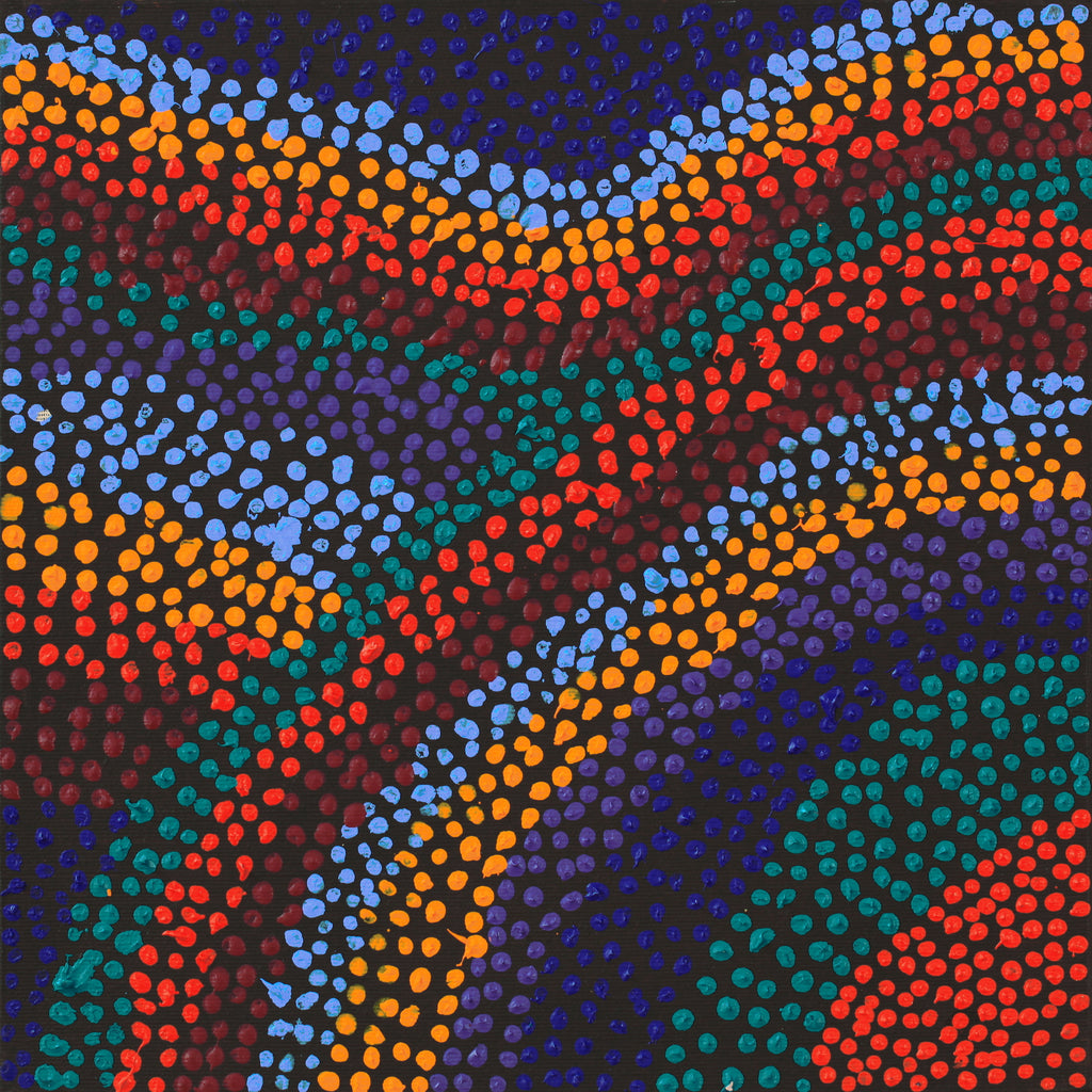 Aboriginal Art by Samuel Jampijinpa Collins, Ngapa Jukurrpa (Water Dreaming) - Puyurru, 30x30cm - ART ARK®