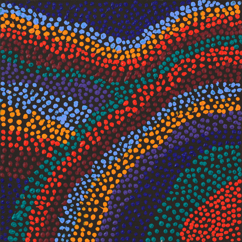 Aboriginal Artwork by Samuel Jampijinpa Collins, Ngapa Jukurrpa (Water Dreaming) - Puyurru, 30x30cm