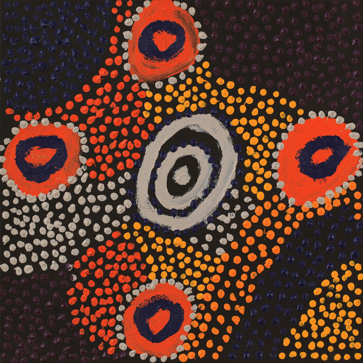 Aboriginal Art by Samuel Jampijinpa Collins, Ngapa Jukurrpa (Water Dreaming) - Puyurru, 30x30cm - ART ARK®