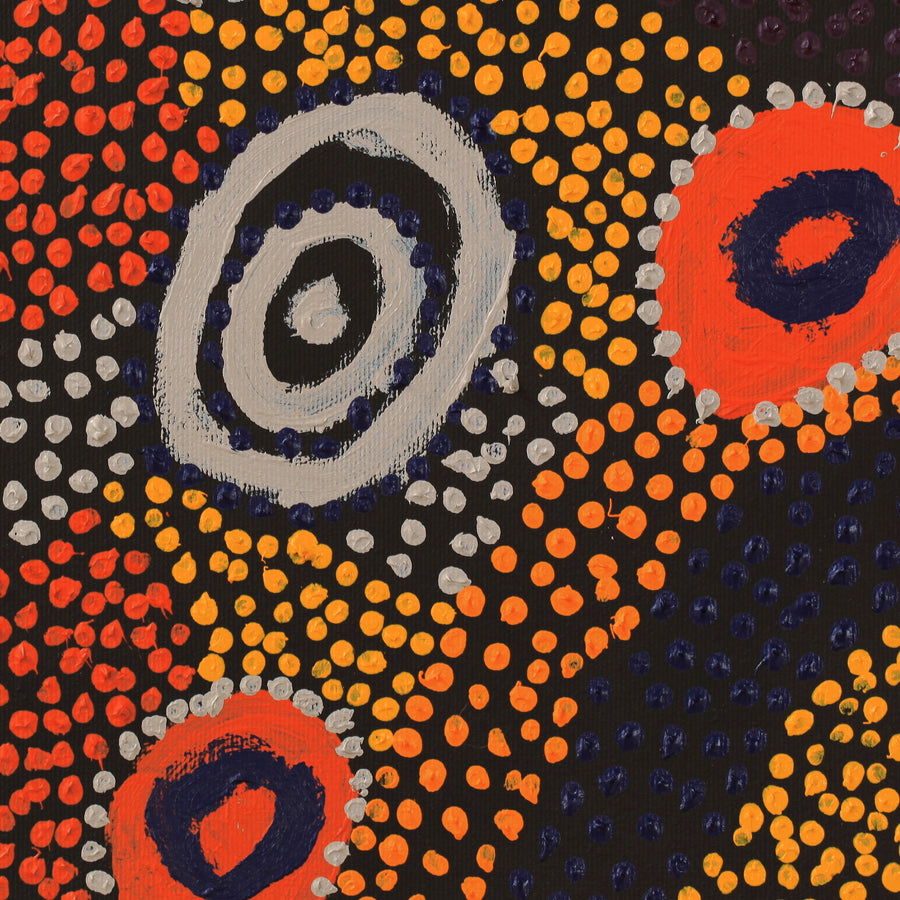Aboriginal Artwork by Samuel Jampijinpa Collins, Ngapa Jukurrpa (Water Dreaming) - Puyurru, 30x30cm