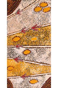 Aboriginal Artwork by Samuel Jampijinpa Collins, Yankirri Jukurrpa (Emu Dreaming), 91x46cm