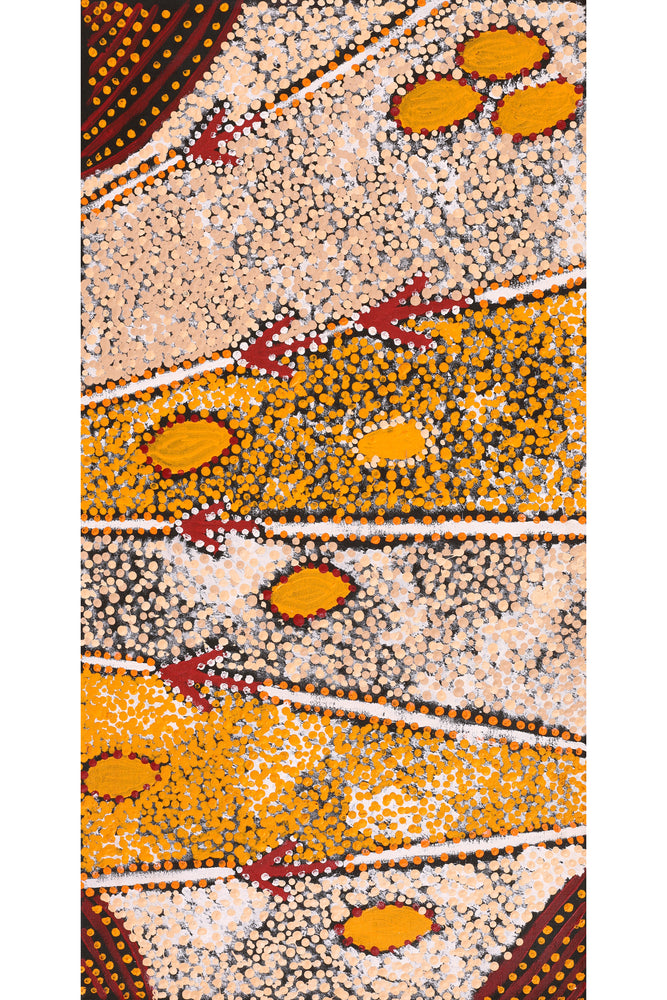Aboriginal Artwork by Samuel Jampijinpa Collins, Yankirri Jukurrpa (Emu Dreaming), 91x46cm