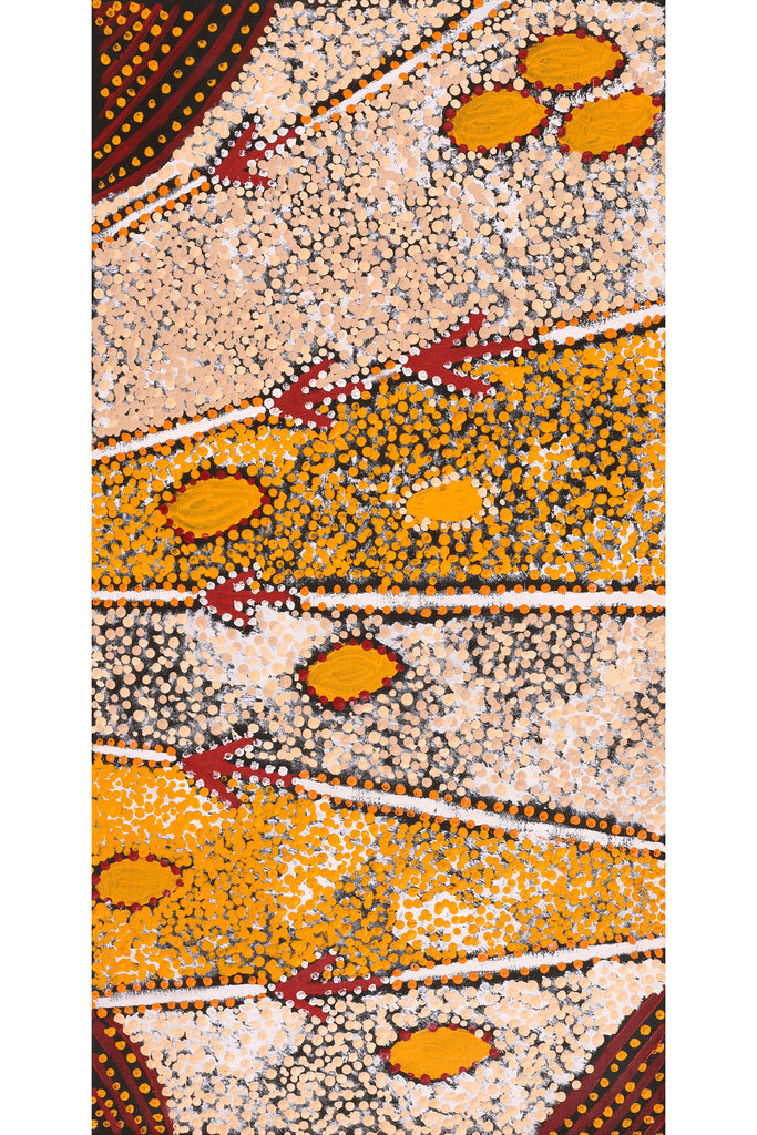 Aboriginal Artwork by Samuel Jampijinpa Collins, Yankirri Jukurrpa (Emu Dreaming), 91x46cm